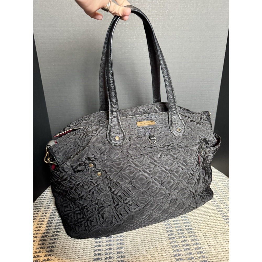 Adrienne Vittadini Black Quilted Weekender Travel Tote Duffel Shoulder Bag